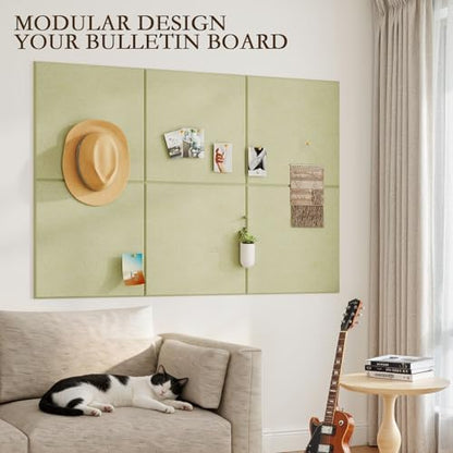 JBER Felt Bulletin Board 36" x 24", 6 Pack Felt Wall Tiles, Grass Green