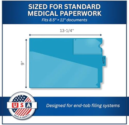 Doctor Stuff - Center Tab Vinyl Out Guides, Diagonal Cut Front Pocket, Top Charge Out Slip Pocket, Plastic File Folder, Letter Size 9" x 13-1/4", Light Blue, 100/Box