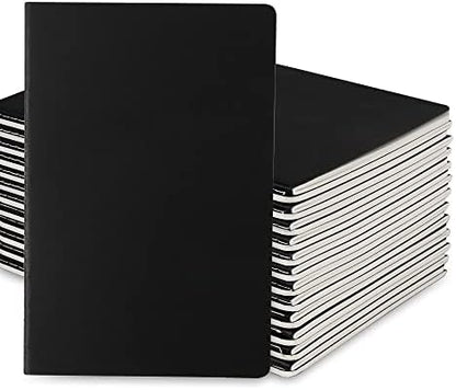 24 Pack College Ruled Notebook & Journal Bulk, Black Cover, Line Thick Paper, A5 Size, 5.5x8.3 inch, 60 Pages, Small Subject Note Pad Planner Set for Women Men Kids Traveler Student Office