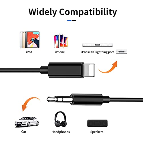 (Apple MFi Certified) iPhone AUX Cord,Lightning to 1/8 Inch Audio Cable,3.3ft, Headphone Jack Adapter Male Aux Stereo Audio Cable Compatible for iPhone 14/13/12/11/XR/X/8/7 (Black) - color: Black, style: Lightning to 3.5 mm