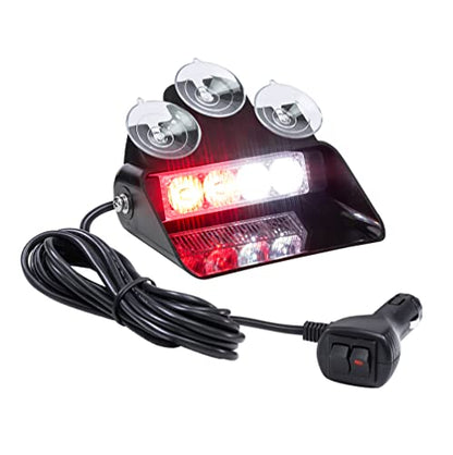 LAMPHUS SolarBlast SBWL14 4W RED White LED Emergency Dash Light [32 Flash Modes] [Adjustable Angle] [Suction Cups] Flashing Warning Strobe Dash Windshield Light for Volunteer Firefighter Vehicles - color: Red / White