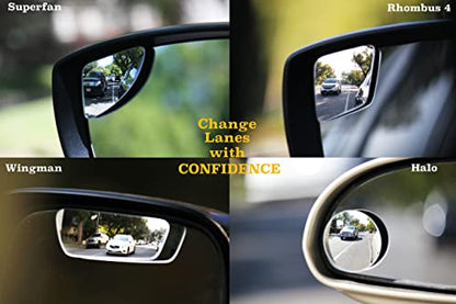"Rhombus 4000" Car Blind Spot Mirror by Safe View Company - Change Lanes w Confidence, Frameless HD Convex Glass, Seamlessly Contours to Rear View Side Mirrors, Peel & Stick (2Pack) - size: Rhombu-saurus