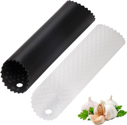 Sinnsally Garlic Peeler Skin Remover Roller,Easy Quick to Peeled Garlic Cloves with Silicone Tube Roller Garlic Peeling Kitchen Tool (Black,Clear)