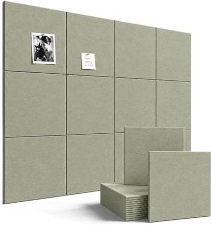 SIOLOC Felt Bulletin Board Tiles, 12 Pack Sage Green Cork Board Alternative for Walls, Felt Wall Tiles, 48 x 36 in Large Push Pin Board for Home Office Classroom Dorm Decor