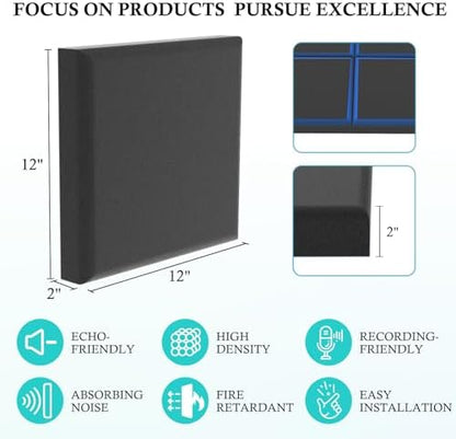 JBER Acoustic Studio Foam, 6 Pack 2" X 12" X 12" Round C-Panel Sound Foam Panels Soundproofing Treatment Studio Wall Padding Sound Absorbing Fireproof Pyramid Wedge Tiles