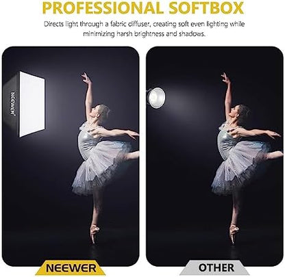 NEEWER 700W Equivalent Softbox Lighting Kit, 2Pack UL Certified 5700K LED Lighting Bulbs, 24x24 inches Softboxes with E26 Socket, Photography Continuous Lighting Kit Photo Studio Equipment