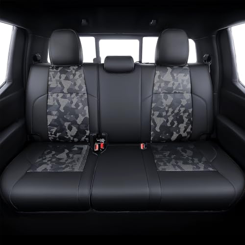 Leather Seat Covers Custom Fit for 2024-2026 Tacoma Gen 4th Double Cab - Fully Covered - Fit Like a Glove - Center Console Armrest Covers Included - Camouflage Black & Black Stitching - color: ( CamoBlack-Black Stitching ) & Full Set, size: For Tacoma Gen