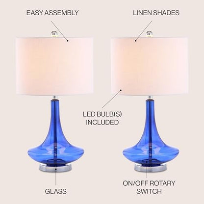 JONATHAN Y Cecile 25.5" Metal Glass Lamp, Cobalt Blue/Chrome, Set of 2