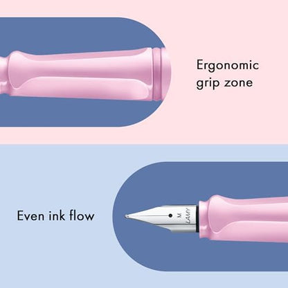 LAMY safari lightrose - Fountain Pen with ergonomic grip & polished steel nib in size EF - ideal for any Writing & Calligraphy - including LAMY T 10 blue cartridge - Right-Handed