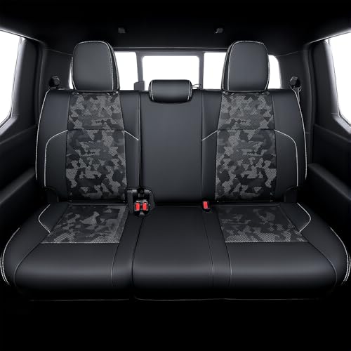 Leather Seat Covers Custom Fit for 2024-2026 Tacoma Gen 4th Double Cab - Fully Covered - Fit Like a Glove - Center Console Armrest Covers Included - Camouflage Black & White Stitching - color: ( CamoBlack-White Stitching ) & Full Set, size: For Tacoma Gen