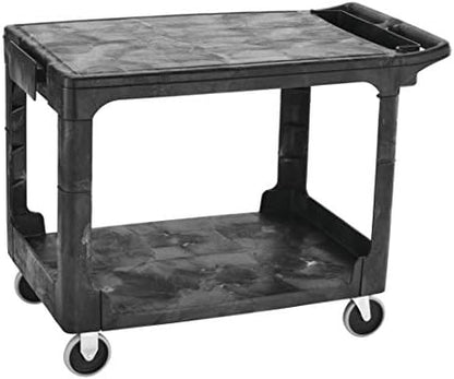 Rubbermaid Commercial Products 2-Shelf Utility/Service Cart Medium Flat Shelves Storage Handle 500 lbs. Capacity for Warehouse/Garage/Cleaning/Manufacturing
