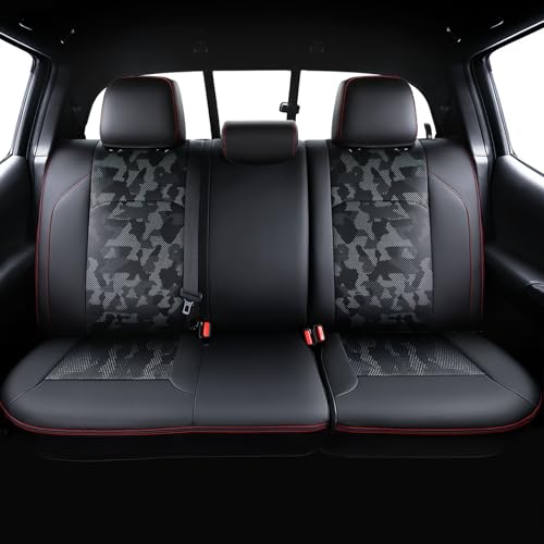 Leather Seat Covers Custom Fit for Tacoma Gen 3rd Double & Crew Cab (2016-2023) - Fully Covered - Fit Like a Glove - Center Console Armrest Covers Included - CamoBlack-Red Stitching - color: ( CamoBlack-Red Stitching ) & Full Set, size: For Tacoma Gen 3rd