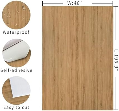 Extra Wide Natural Wood Peel and Stick Wallpaper Brown Wood Vinyl 196"x48"