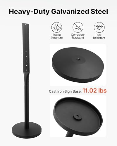VEVOR Portable Sign Post, 2-Pack, 4 ft Tall, Metal Sign Stands with Heavy Duty Cast Iron Base, Multi-Hole Design for Easy Installation, Wind-Resistant, for Indoor and Outdoor Parking, Warning, Notice