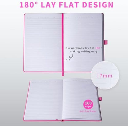 Heture Hardcover Notebooks, 6 Packs A5 Lined Journals Notebook for Writing 160 Pages, 8.2 x 5.5 inch, 6 Colors Classic Ruled Notebooks for College/Work/Travel (Fuchsia, 1 Pack)