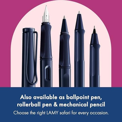 LAMY safari dark dusk - Fountain Pen with ergonomic grip & polished steel nib in size M - ideal for any Writing & Calligraphy - including LAMY T 10 blue cartridge - Right-Handed