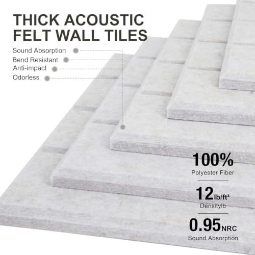 0.47" Thick Felt Wall Tiles 48"x36" Cork Board Alternative 12 Pack 11.81"x11.81"Felt Bulletin Board Pin Board with Removable Adhesive Tape&60 Pushpins for Home Office School(Bold-Light Camel)