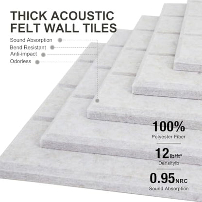 0.47" Thick Felt Wall Tiles 48"x36" Cork Board Alternative 12 Pack 11.81"x11.81"Felt Bulletin Board Pin Board with Removable Adhesive Tape&60 Pushpins for Home Office School(Bold-Light Camel)