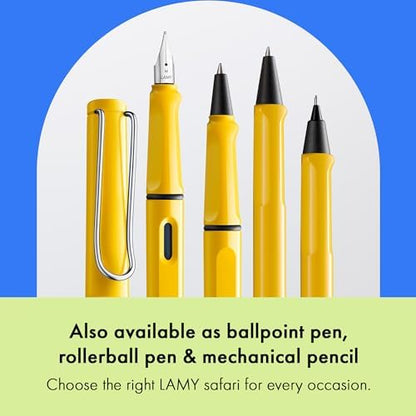 LAMY safari yellow - Fountain Pen with ergonomic grip & polished steel nib in size B - ideal for any Writing & Calligraphy - including LAMY T 10 blue cartridge - Right-Handed