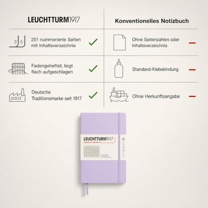 LEUCHTTURM1917 - Notebook Hardcover Medium A5-251 Numbered Pages for Writing and Journaling (Lilac, Squared)