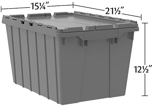 Akro-Mils 39120 Industrial Lidded Plastic Storage Container, Nesting and Stackable Plastic Storage Box with Lid Attached, Organization Tote for Garage and Warehouse, 21.5"x15.25"x12.5", Gray (6-Pack)