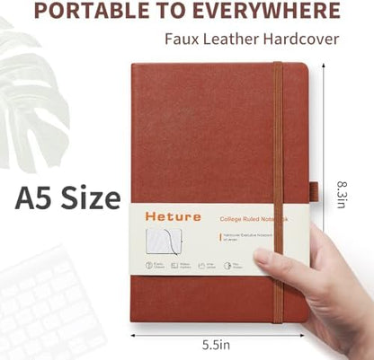 Heture Hardcover Notebooks, 6 Packs A5 Lined Journals Notebook for Writing 160 Pages, 8.2 x 5.5 inch, 6 Colors Classic Ruled Notebooks for College/Work/Travel (Brown, 1 Pack)
