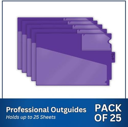 Doctor Stuff - Center Tab Vinyl Outguides, Diagonal Cut Front Pocket, Top Charge Out Slip Pocket, Plastic File Folder, Letter Size 9" x 13-1/4", Purple, 25/Box