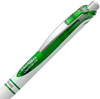 Pentel EnerGel Pearl Retractable Liquid Gel Pen, (0.7mm) Metal Tip, Medium Line, Lime Green Accent, Lime Green Ink, 12 pack (BL77PW-K)