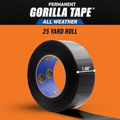 Gorilla All Weather Duct Tape, Black, 1.88" x 25 yd | UV Resistant | Waterproof | For Outdoor Repairs | 2-Pack, Pack of 6