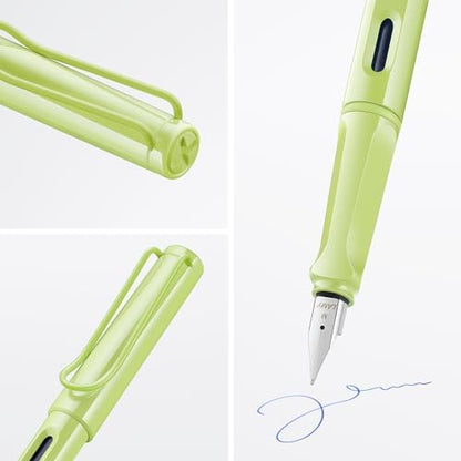LAMY safari springgreen - Fountain Pen with ergonomic grip & polished Left-Handed steel nib (LH) in size M - ideal for any Writing & Calligraphy - including LAMY T 10 blue cartridge