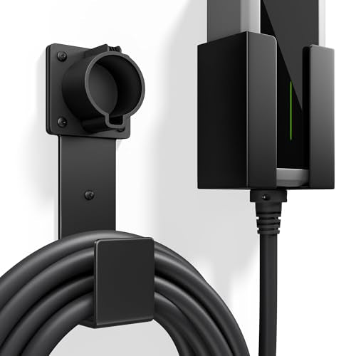 EV Charger Holder Wall Mount – J1772 Cable Organizer & Nozzle Holster with Storage Box for Electric Vehicle Charging