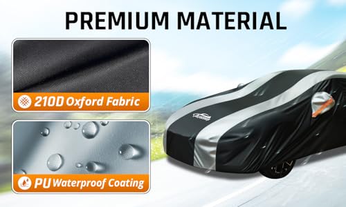 Car Covers for Automobiles All Weather Waterproof with Silver Stripe Design, Universal Fit Kia Stinger K5/Optima, Chevy Malibu, Cadillac CT4, BMW 3 Series(19-25), Benz C-Class(22-25) - size: 1-C3 Fit Sedan Length 186-193 inch