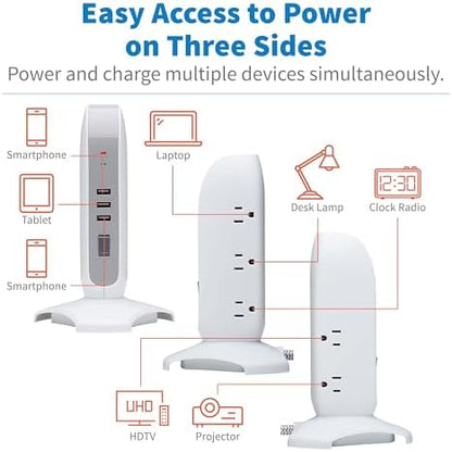 Tripp Lite TLP66USB Surge Protector Tower with USB Ports, 1200 Joules, 5-Outlets, 3 USB Ports, 6ft Heavy-Duty Braided Extension Cord, Desk Charging Tower, Dorm Essentials, Tower Power Strip with Surge