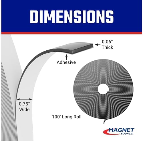 Master Magnetics Flexible Magnetic Tape - Magnet Strip with Strong Adhesive Backing for Walls, Boards, Signs, and More - 0.06" Thick - 0.75" W - 100 Ft - 1 Roll