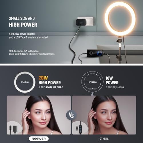 NEEWER 10" 20W High Power LED Ring Light for Phone with 71" Tripod Stand, Bi Color Ringlight, Phone Holder Compatible with iPhone for Video Recording Selfie Makeup Studio Live Streaming TikTok, RH10B