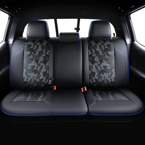 Leather Seat Covers Custom Fit for Tacoma Gen 3rd Double & Crew Cab (2016-2023) - Fully Covered - Fit Like a Glove - Center Console Armrest Covers Included - CamoBlack-Blue Stitching - color: ( CamoBlack-Blue Stitching ) & Full Set, size: For Tacoma Gen 3