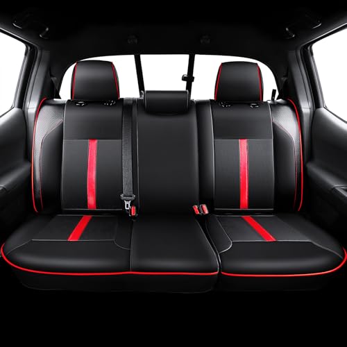 Leather Seat Covers Custom Fit for Tacoma Gen 3rd Double & Crew Cab (2016-2023) - Fully Covered - Fit Like a Glove - Center Console Armrest Covers Included - for Tacoma Accessories - color: ( Black-Red ) & Full Set, size: For Tacoma Gen 3rd (2016-2023) &