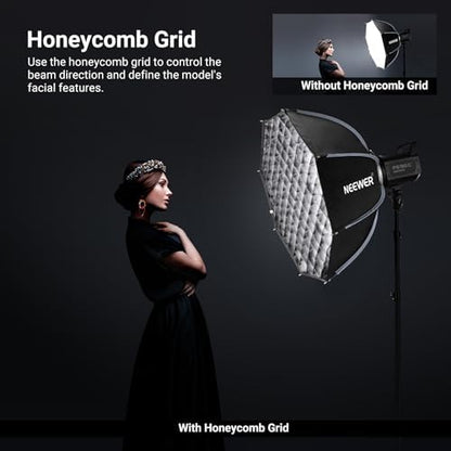 NEEWER Basics Octagonal Softbox Bowens Mount, 25.6" Quick Release Soft Box Lighting Set with Grid, Compatible with Aputure 150c Compatible with Godox SL60w, for FS300C FS150B HB80C CB200C Q6, NS63P
