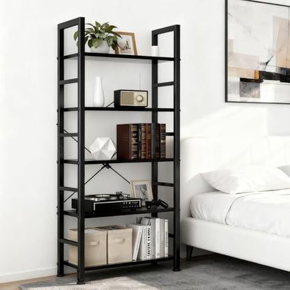 5 Tier Bookshelf, Free Standing Bookcase with Open Storage Shelves