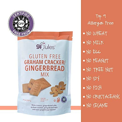 gfJules Certified Gluten Free Graham Cracker and Gingerbread Baking Mix | No Grit, Non-GMO, Vegan | Certified Top 9 Allergen-Free & Kosher | Perfect Long-Lasting Snacks | 19 Ounces