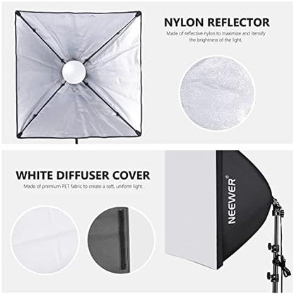 NEEWER 700W Equivalent Softbox Lighting Kit, 2Pack UL Certified 5700K LED Lighting Bulbs, 24x24 inches Softboxes with E26 Socket, Photography Continuous Lighting Kit Photo Studio Equipment
