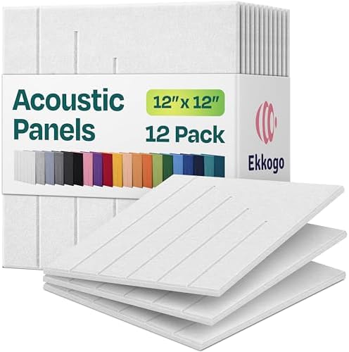 Acoustic Panels 12-Pack Soundproof Wall Panels 12"x12"x0.4" Decorative Sound Dampening for Your Home, Office, Studio, Bedroom & More with Unique LineWave Carving [White]