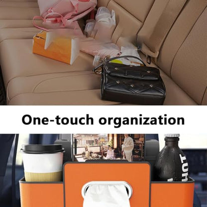Car Multifunctional Seat Back Waterproof Storage Bag, Universal Multi Functional Car Seat Back Storage Box, Car Tissue Organizer with 2 Drink Cup Holder & 2 Hook Up (Black) - color: Black