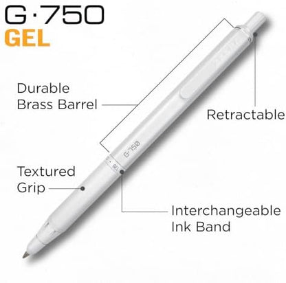 Zebra Pen G-750 Pearl White Retractable Gel Pen, Black Ink, 0.7mm, 1-Pack