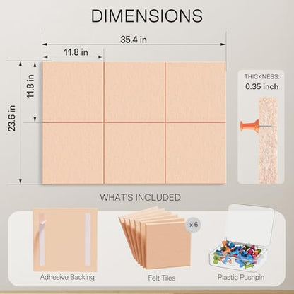 MaxGear Felt Bulletin Board 36" x 24", Peach Beige Felt Wall Tiles Push Pin