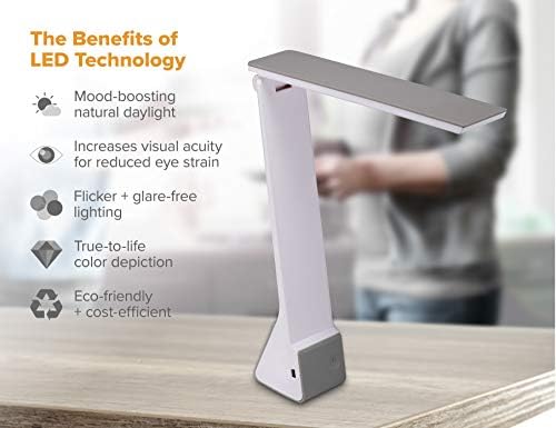 Bostitch Office Rechargeable Battery Led Desk Lamp, 3 Color Temperatures, Flip Open, Gray (KT-VLED1810-GRAY)