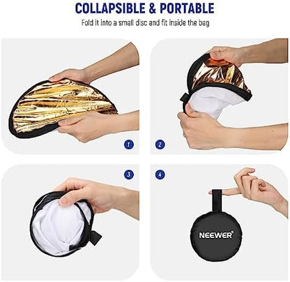 NEEWER 12 Inch/30 Centimeter Light Reflector Light Diffuser 5 in 1 Collapsible Multi Disc with Bag - Translucent, Silver, Gold, White, and Black for Studio Photography Lighting and Outdoor Lighting