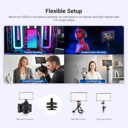 NEEWER Basics RGB Video Light, 9W 2700K-7500K Portable Full RGB Colors 17 Scenes CRI97, 4000mAh Rechargeable Metal Small LED Camera Panel Lighting for DSLR Tripod Streaming Video Recording, SL90C