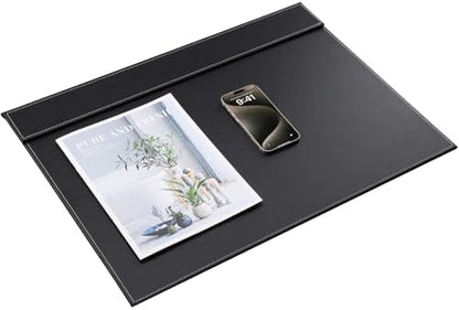 KINGFOM Ultra-Smooth PU Leather Desk Pad & Mat Office Desk Drawing & Writing Board A3/ A4 File Paper Clip Table Protector Mat on Top Large 24''x18'' (Black)