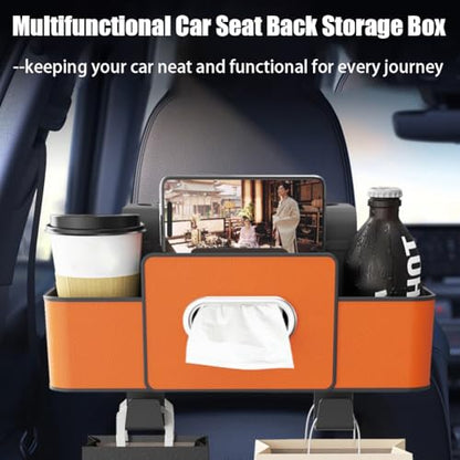 Car Multifunctional Seat Back Waterproof Storage Bag, Universal Multi Functional Car Seat Back Storage Box, Car Tissue Organizer with 2 Drink Cup Holder & 2 Hook Up (Black) - color: Black